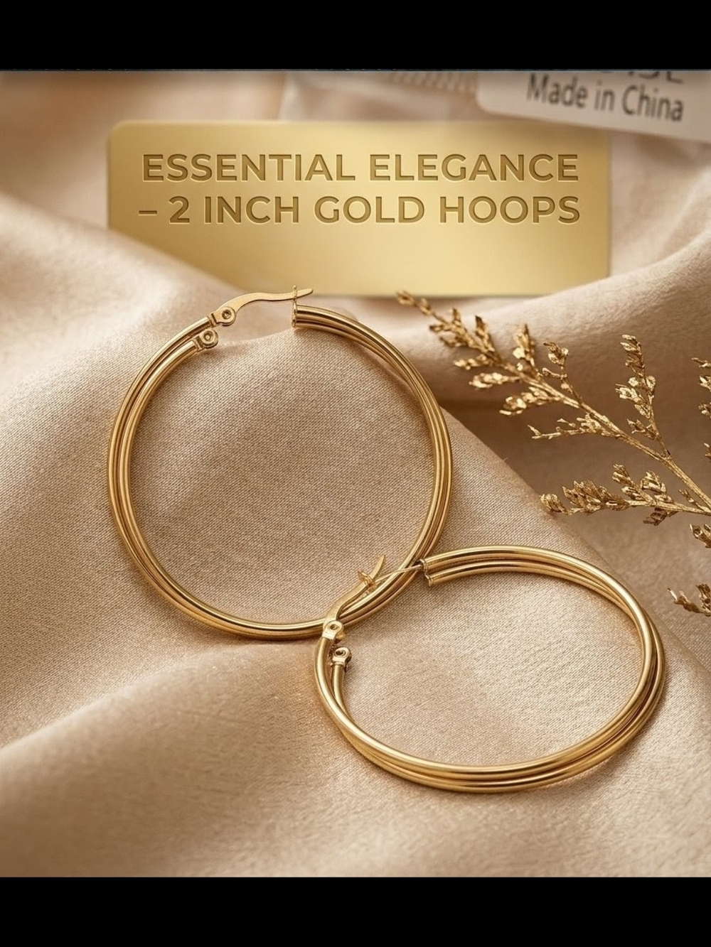 Classic Gold-Tone High-Polish Hoop Earrings Women's Size 2"Inch (Large) 50mm New